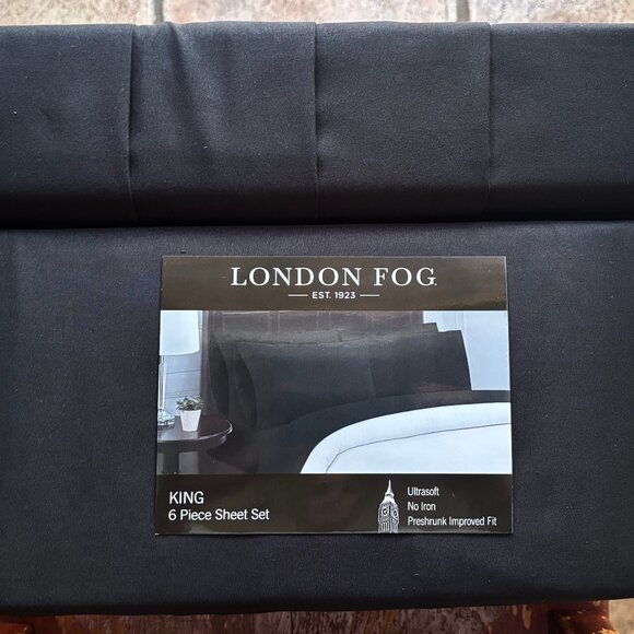 6-pc London Fog KING SIZE Sheet Set SOLID BLACK (2 XTRA PC's) - Picture 2 of 2